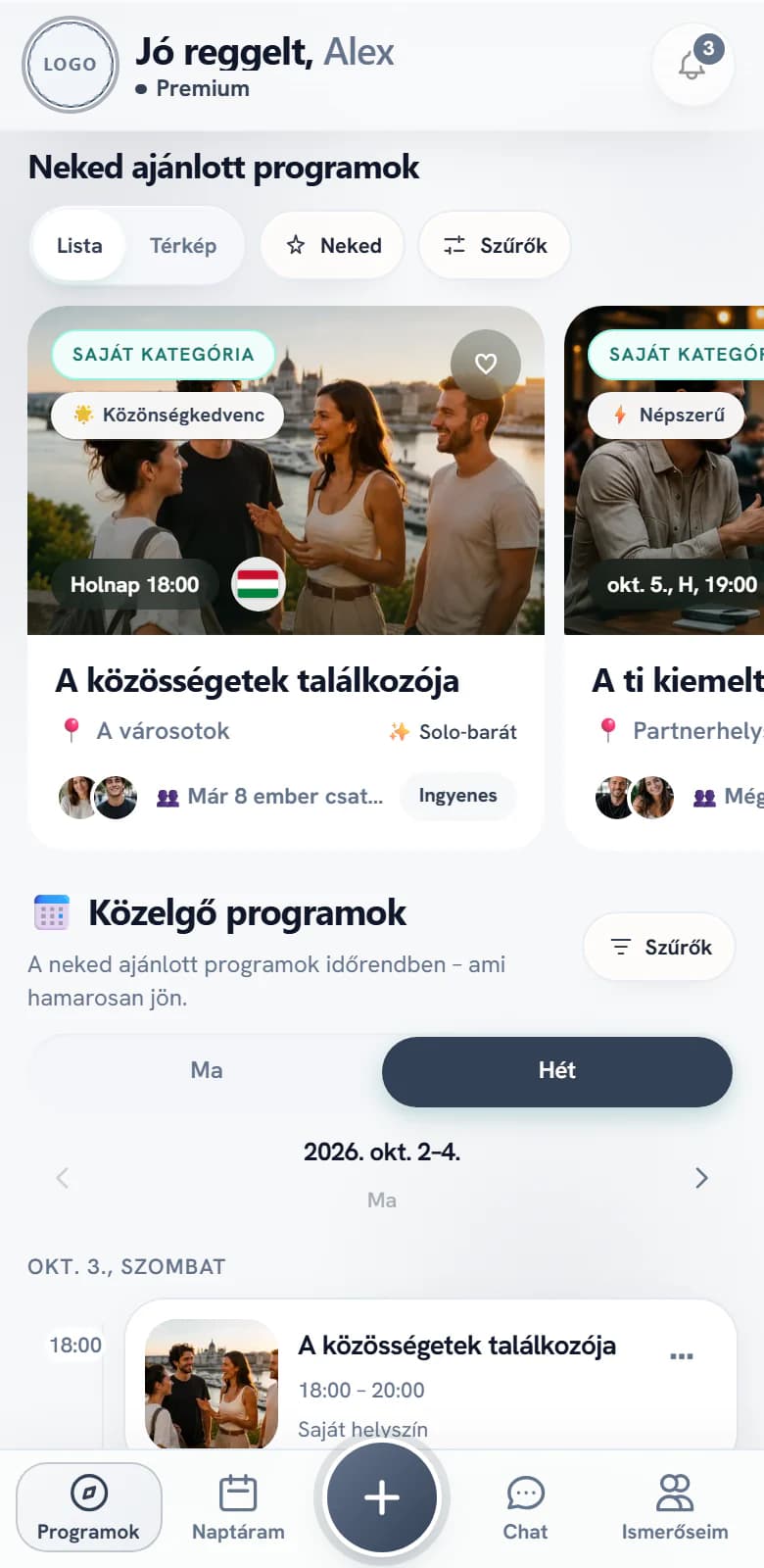 Ugyanez az alkalmazás semleges sablonként, helyőrző logóval, a ti márkátokra várva.